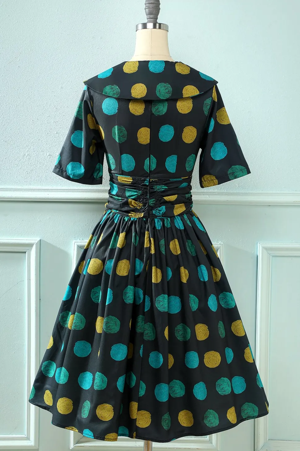 Preto Big Polka Dots 1950s Vintage Dress