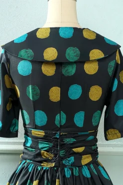 Preto Big Polka Dots 1950s Vintage Dress