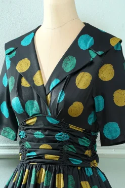 Preto Big Polka Dots 1950s Vintage Dress