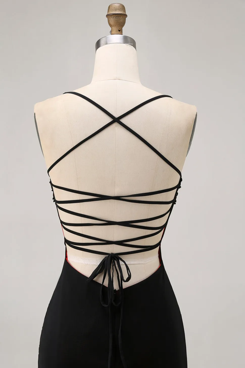 Preto Bodycon Esparguete Correias Vestido Curto Homecoming com Missangas