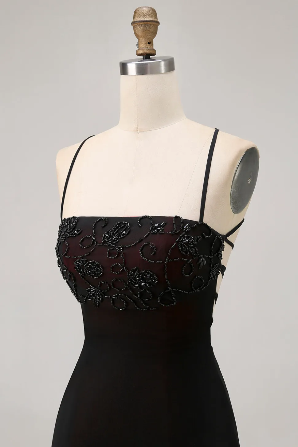 Preto Bodycon Esparguete Correias Vestido Curto Homecoming com Missangas
