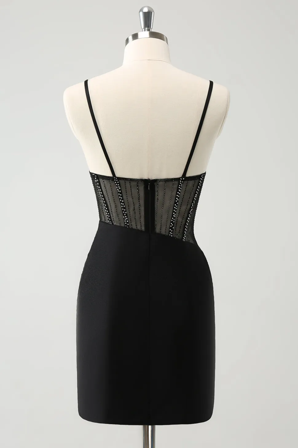 Preto Bodycon Esparguete Correias Corset Vestido Curto Homecoming com Missangas