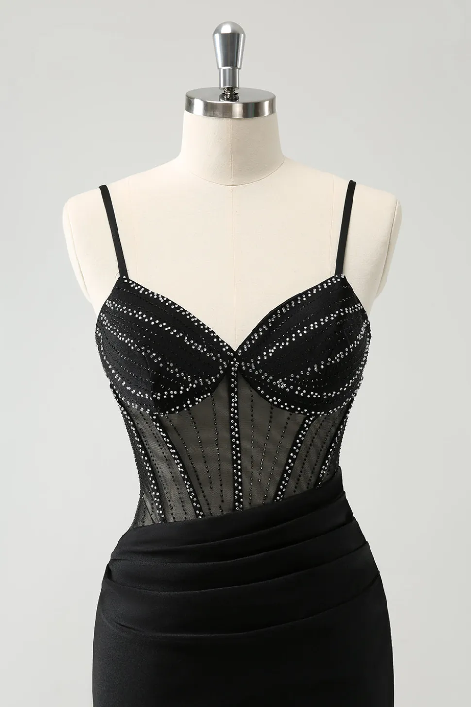 Preto Bodycon Esparguete Correias Corset Vestido Curto Homecoming com Missangas