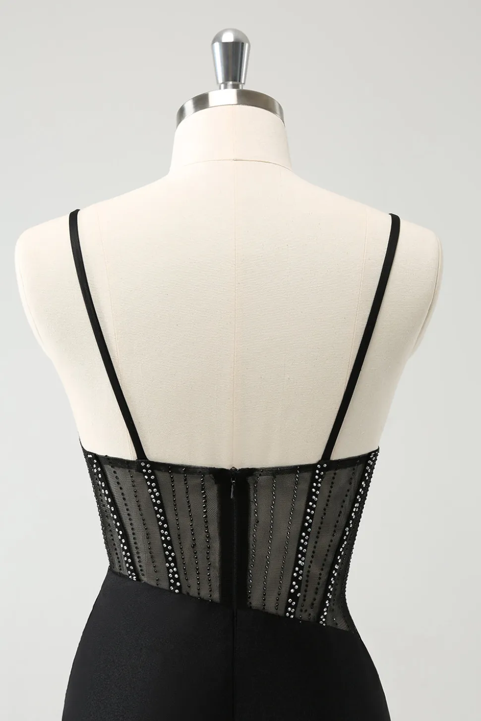 Preto Bodycon Esparguete Correias Corset Vestido Curto Homecoming com Missangas
