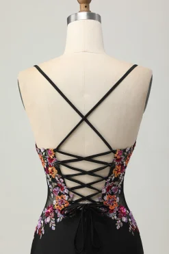 Preto Bodycon Flores Decote em V Mini Vestido Cocktail