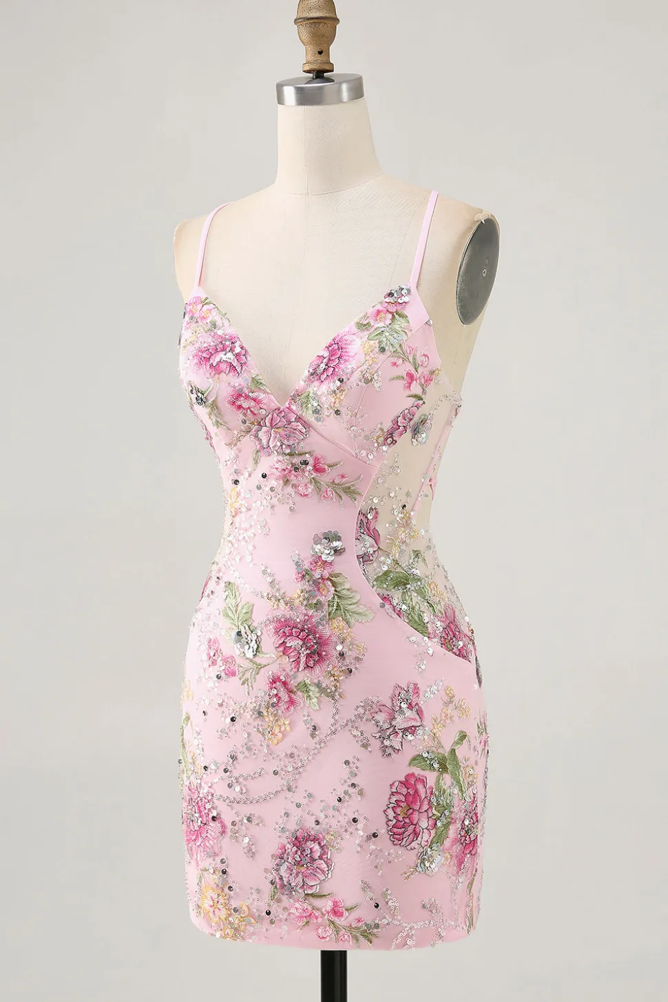 Preto Bodycon Vestido Curto Floral Homecoming com Sequins