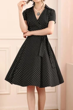 Preto Bolinhas Vestido Vintage