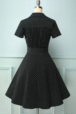 Preto Bolinhas Vestido Vintage