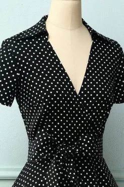 Preto Bolinhas Vestido Vintage