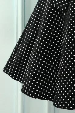 Preto Bolinhas Vestido Vintage