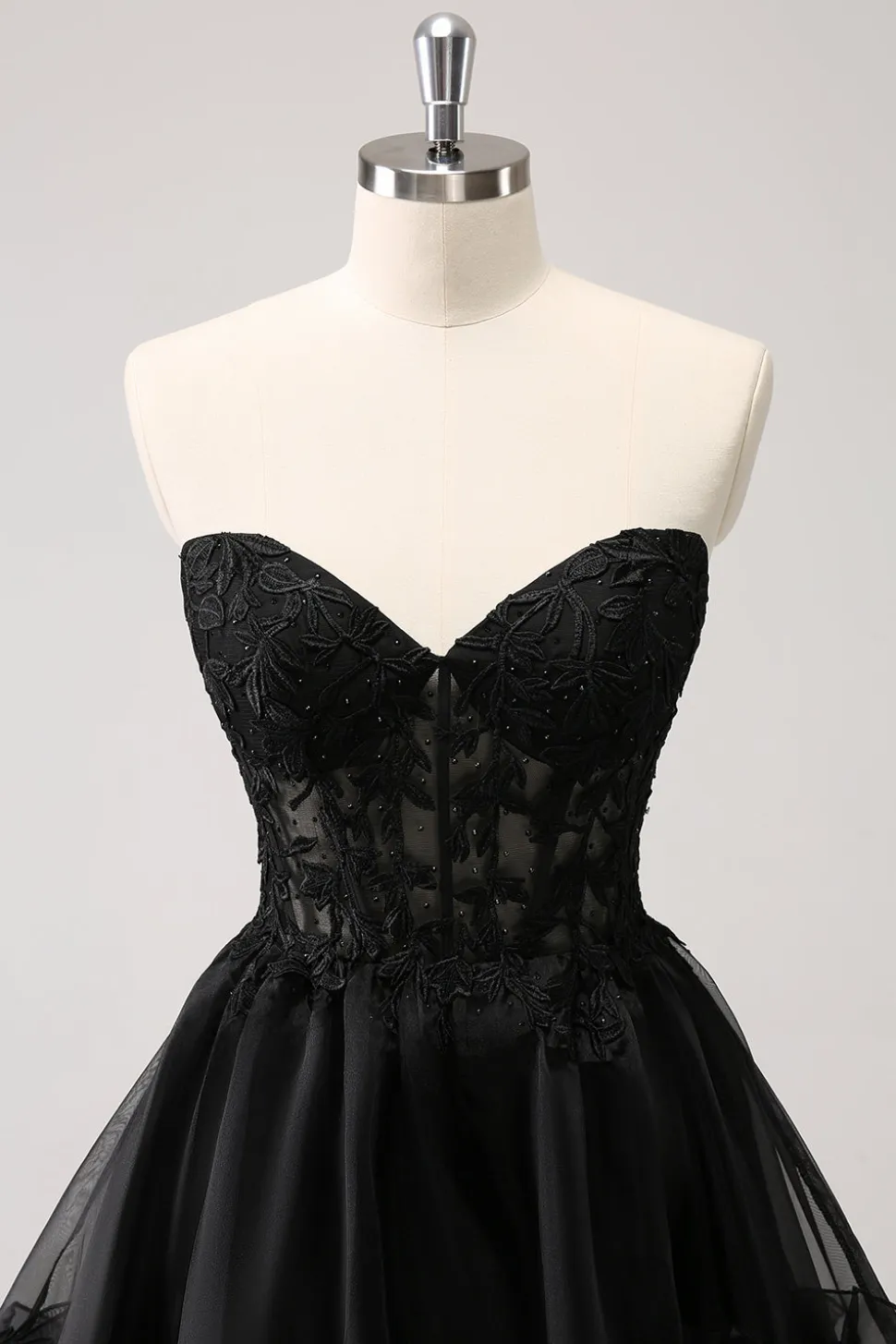 Preto bonito Uma linha espartilho sem alças babados vestido curto Homecoming