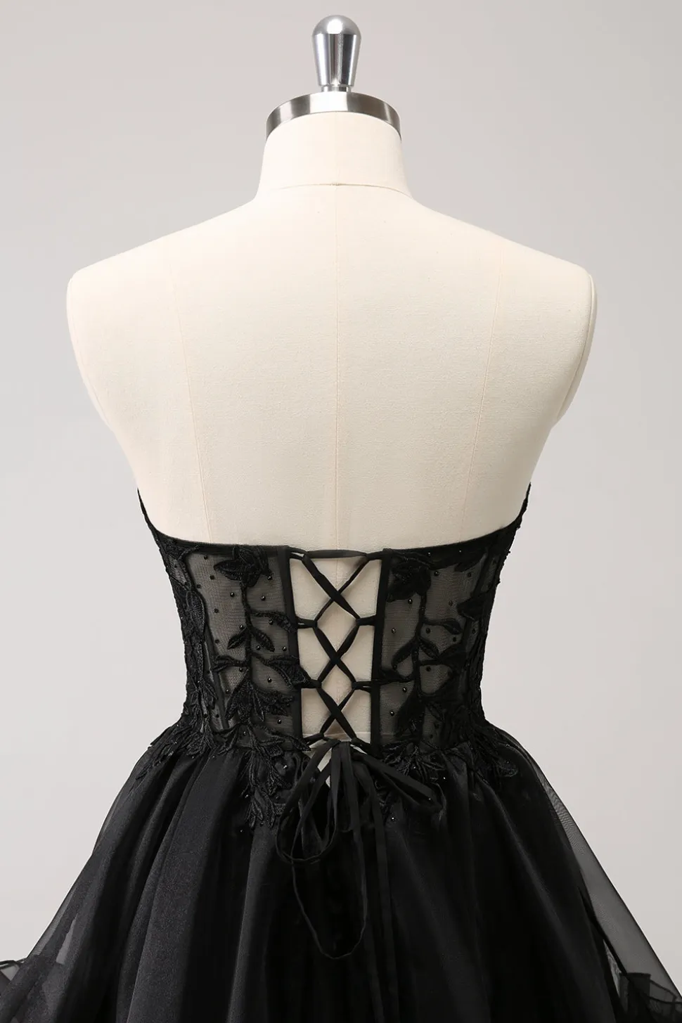 Preto bonito Uma linha espartilho sem alças babados vestido curto Homecoming