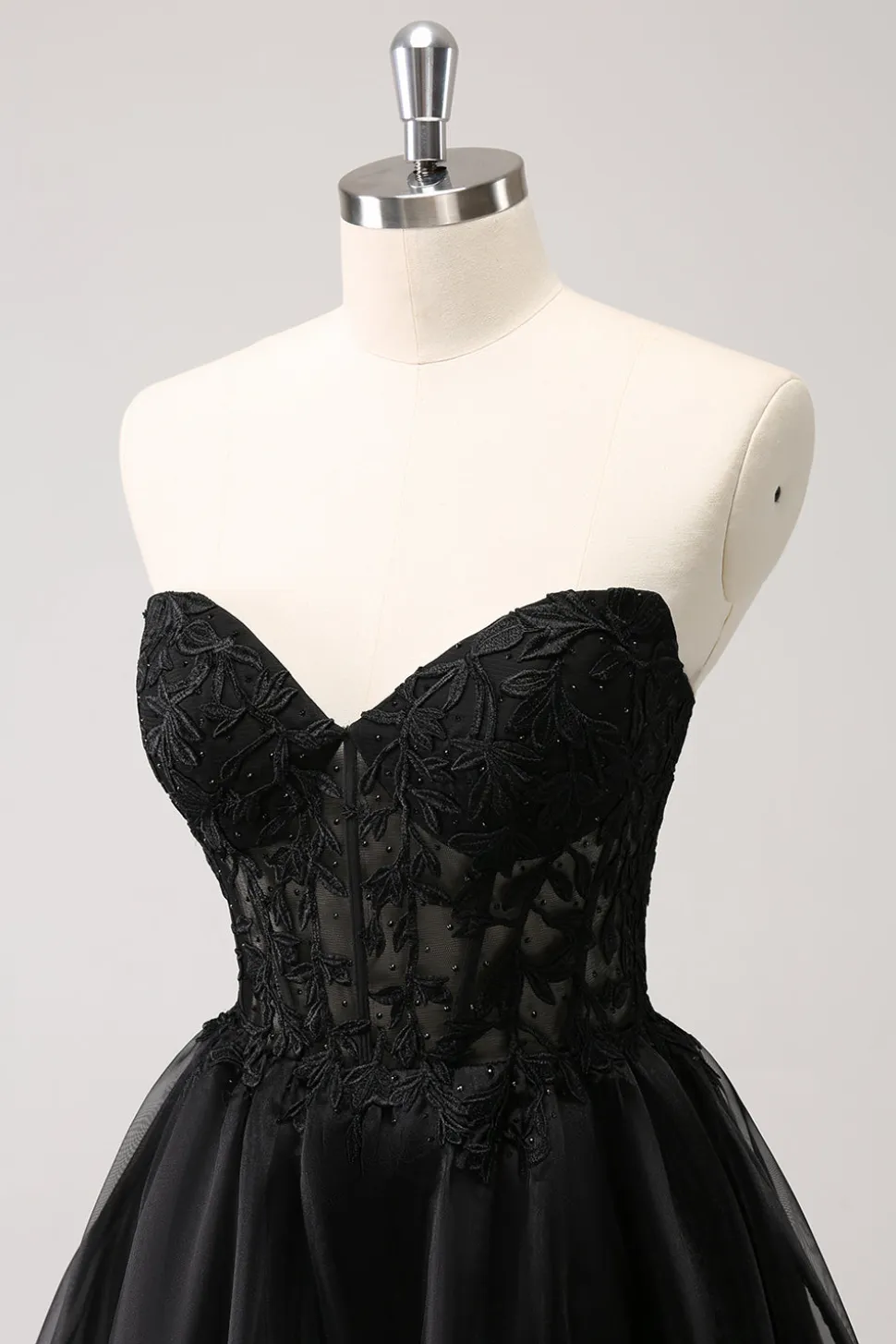 Preto bonito Uma linha espartilho sem alças babados vestido curto Homecoming