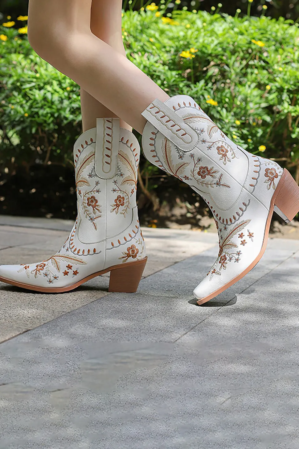 Preto Bordado Salto Chuncky Cowgirl Ankle Botas
