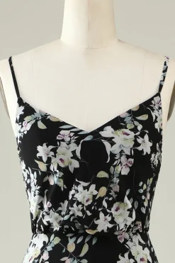 Preto Branco Flor Boho Chiffon Vestido Madrinha