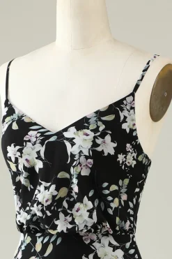 Preto Branco Flor Boho Chiffon Vestido Madrinha