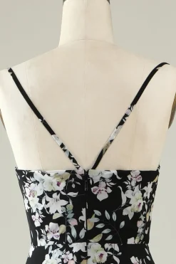Preto Branco Flor Boho Chiffon Vestido Madrinha
