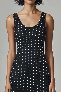 Preto Branco Pescoço Redondo Midi Vestido Verão