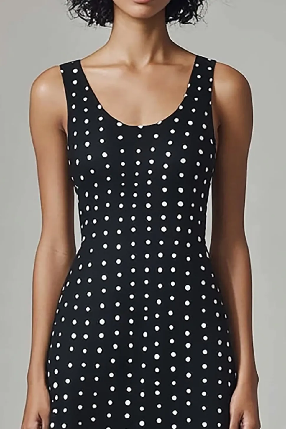 Preto Branco Pescoço Redondo Midi Vestido Verão