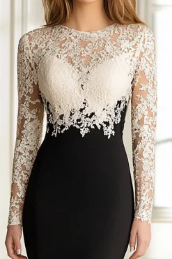 Preto Branco Sereia Renda Top Mangas Longas Scoop Cetim Long Mãe do Vestido da Noiva