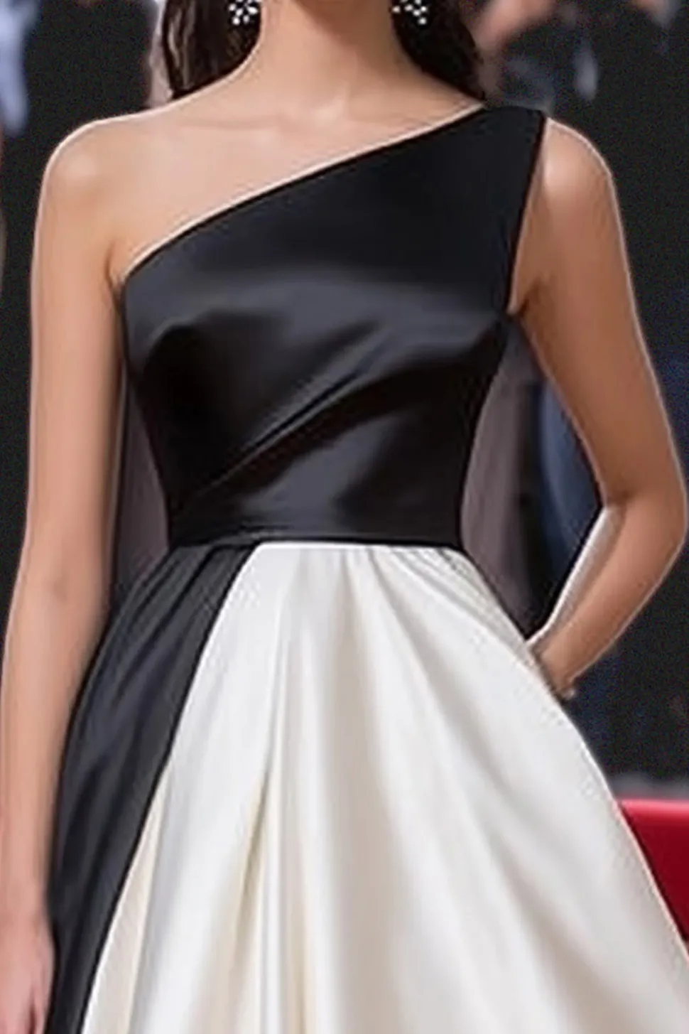 Preto &Branco Uma Linha Ruched Um Ombro Longo Vestido de Gala