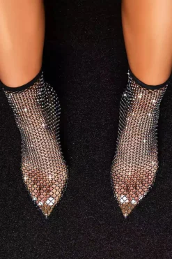 Preto brilhante dedo pontiagudo Net Stiletto salto alto