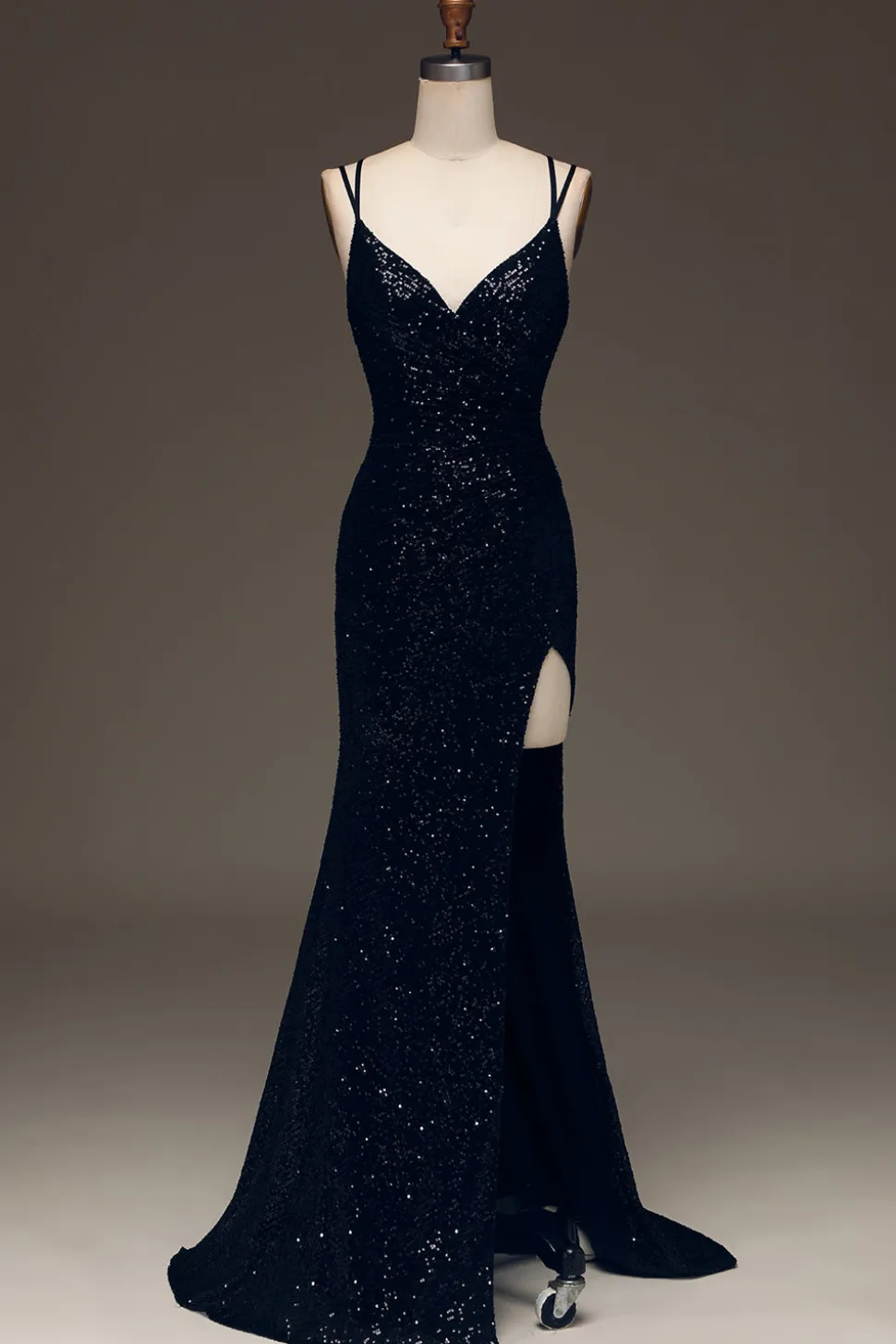 Preto Brilhante Lantejoulas Sereia Longo Vestido De Baile Com Fenda