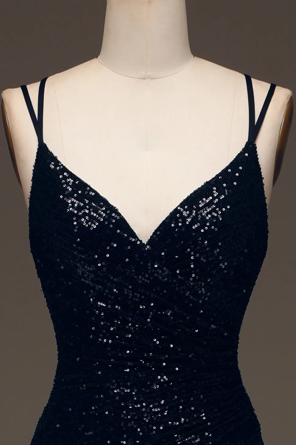 Preto Brilhante Lantejoulas Sereia Longo Vestido De Baile Com Fenda