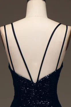 Preto Brilhante Lantejoulas Sereia Longo Vestido De Baile Com Fenda