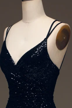 Preto Brilhante Lantejoulas Sereia Longo Vestido De Baile Com Fenda