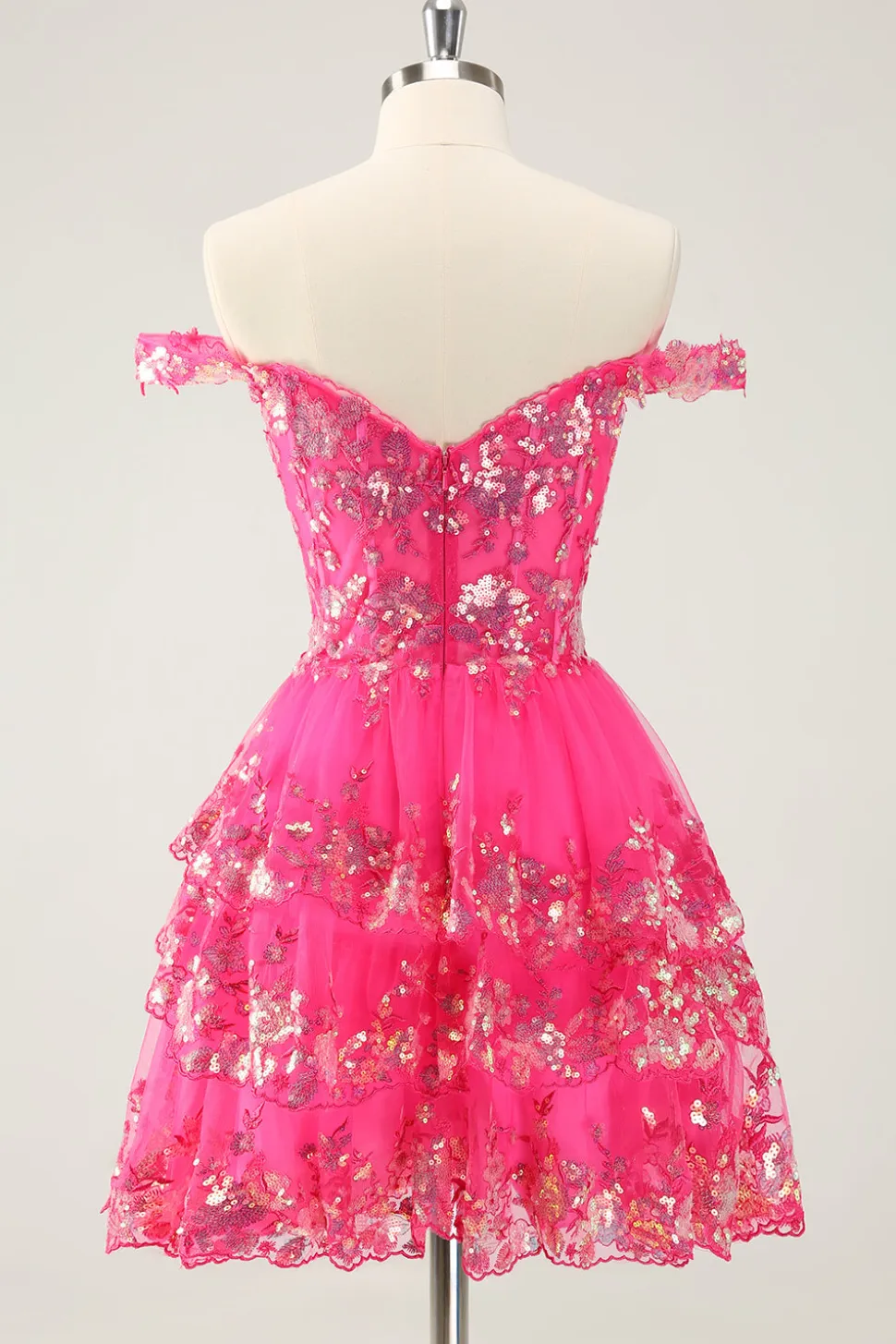 Preto brilhante Uma linha fora do espartilho ombro Tiered Lace Short Homecoming Dress