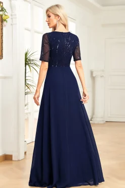 Preto Chiffon Meia Mangas Pescoço Redondo Apliques Uma Linha Mãe do Vestido da Noiva