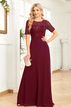 Preto Chiffon Meia Mangas Pescoço Redondo Apliques Uma Linha Mãe do Vestido da Noiva