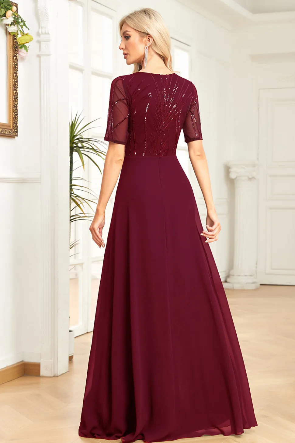 Preto Chiffon Meia Mangas Pescoço Redondo Apliques Uma Linha Mãe do Vestido da Noiva