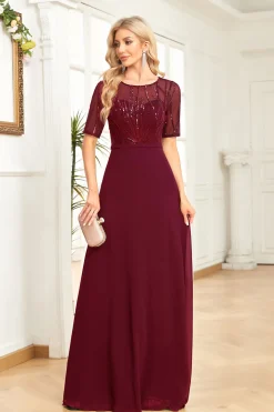Preto Chiffon Meia Mangas Pescoço Redondo Apliques Uma Linha Mãe do Vestido da Noiva
