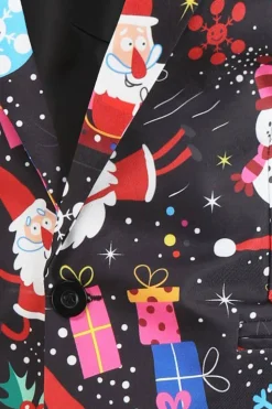 Preto colorido impresso 3 peças Natal ternos masculinos
