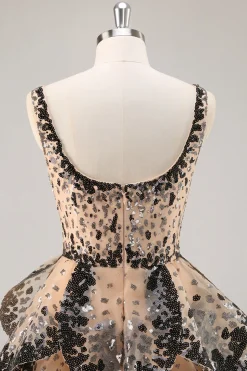 Preto Damasco Sequined Tiered A Line Homecoming Dress
