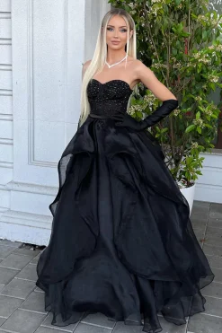 Preto De Baile/Princesa Decote Em Coração Longos Vestido De Baile