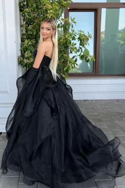 Preto De Baile/Princesa Decote Em Coração Longos Vestido De Baile