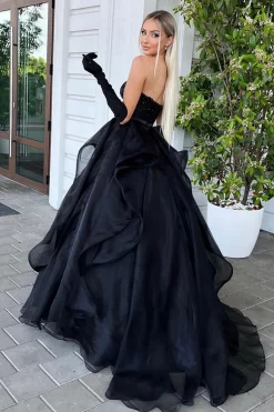 Preto De Baile/Princesa Decote Em Coração Longos Vestido De Baile