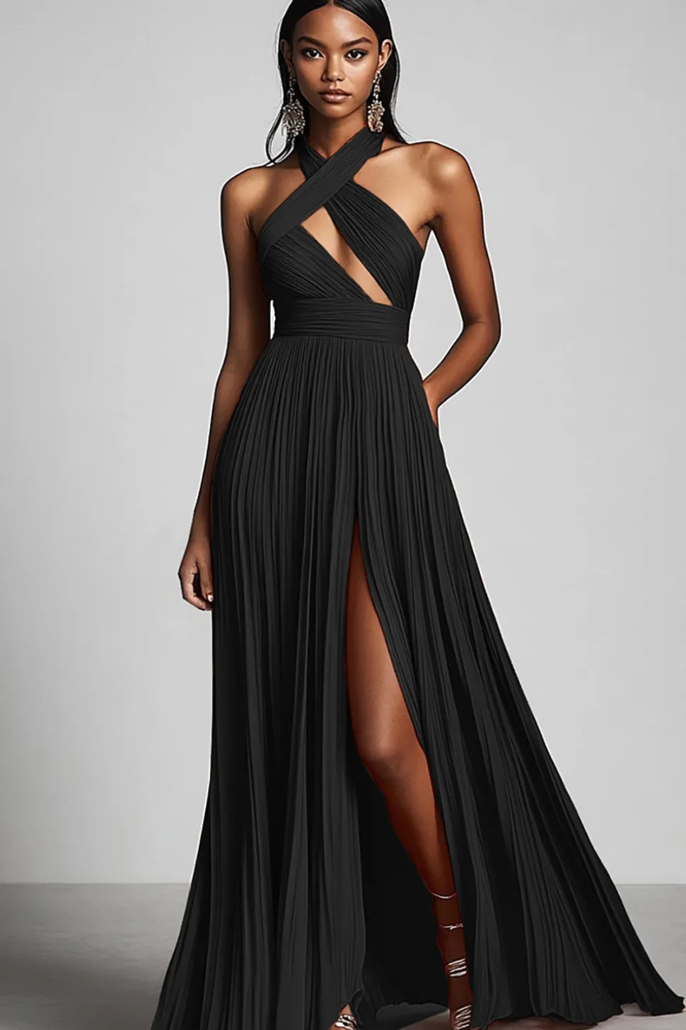 Preto De Baile/Princesa Plissado Longos Vestido Cerimónia com Fenda