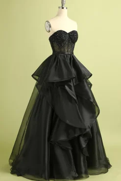 Preto Decote Em Coração De Baile/Princesa Longos Vestido De Baile