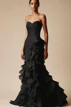 Preto Decote Em Coração Trompete/sereia Longos Vestido Cerimónia