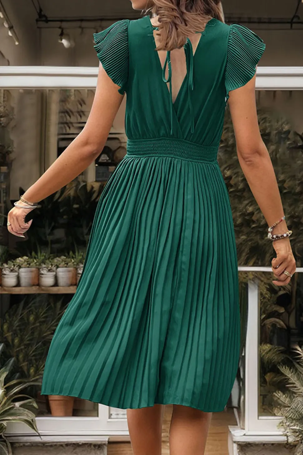 Preto Decote em V Linha-A Plissado vestido de verão