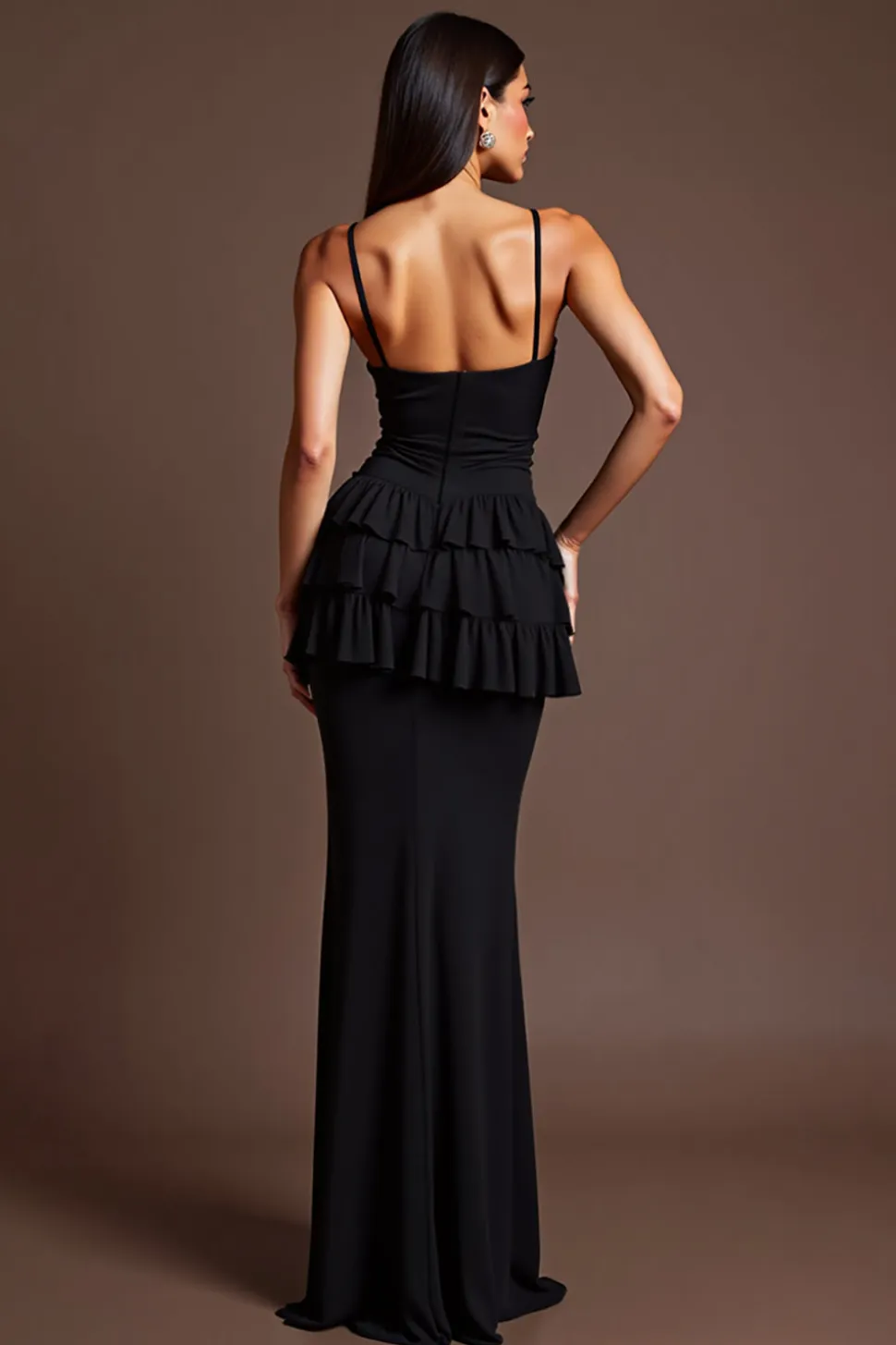 Preto Decote em V Trompete/sereia Longos Vestido Cerimónia com Fenda