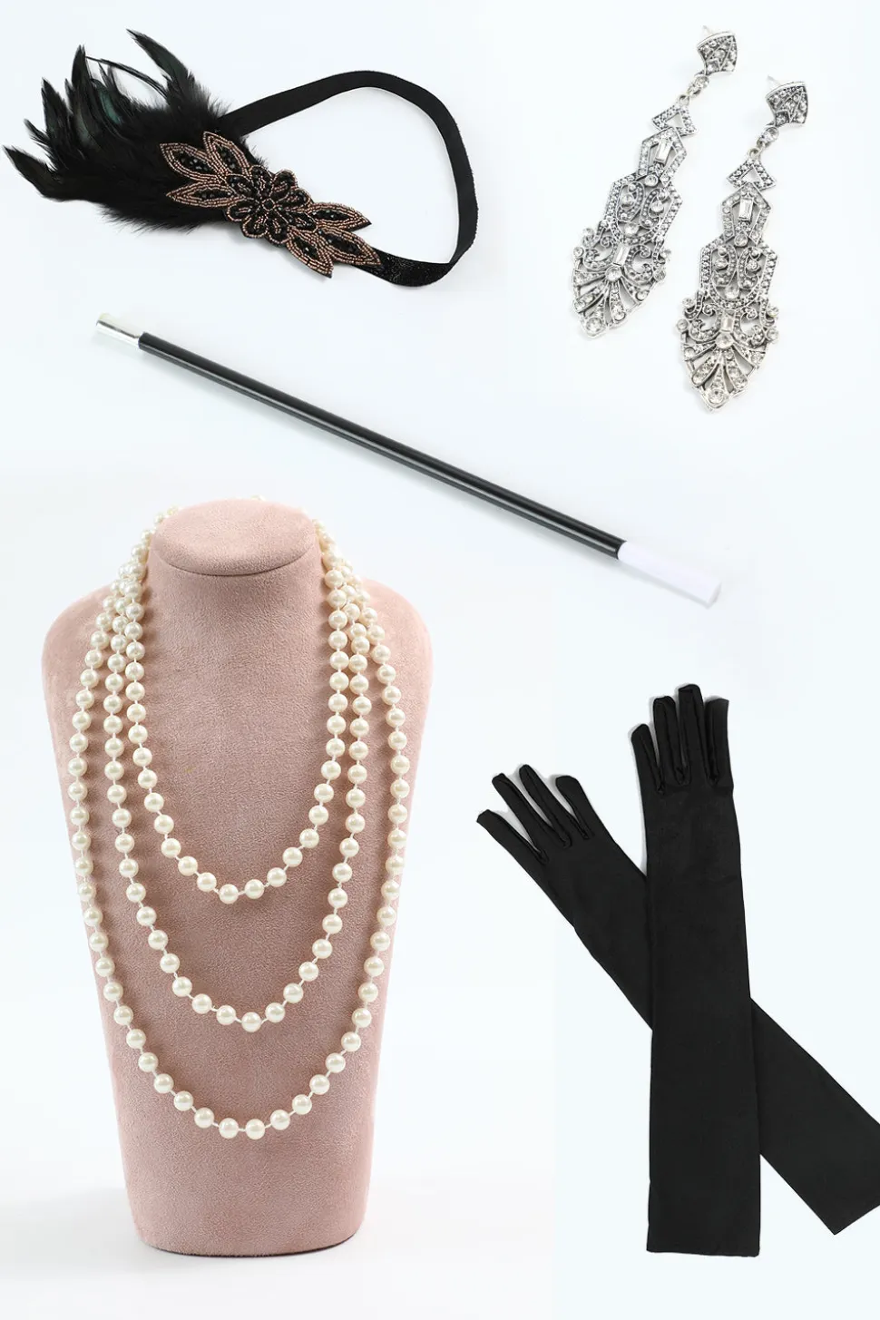 Preto Dourado Cinco Peças 1920s Conjunto de Acessórios