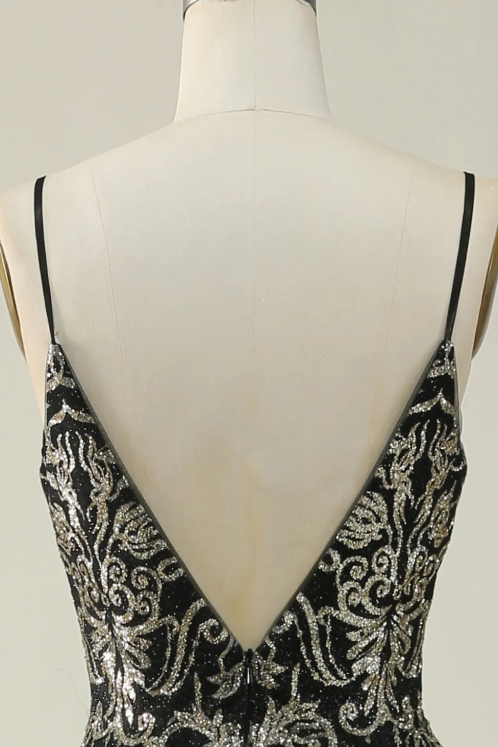 Preto Dourado Esparguete Correias Vestido de Baile