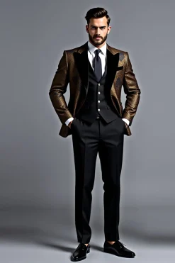 Preto Dourado Lapela Mangas Compridas Ternos Masculinos