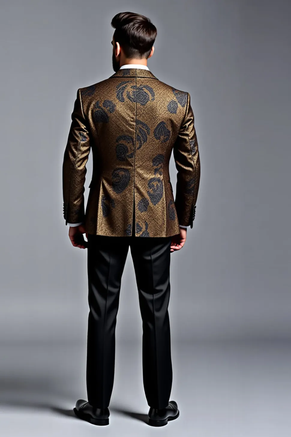 Preto Dourado Lapela Mangas Compridas Ternos Masculinos