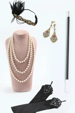 Preto Dourado 1920s Conjunto de Acessórios